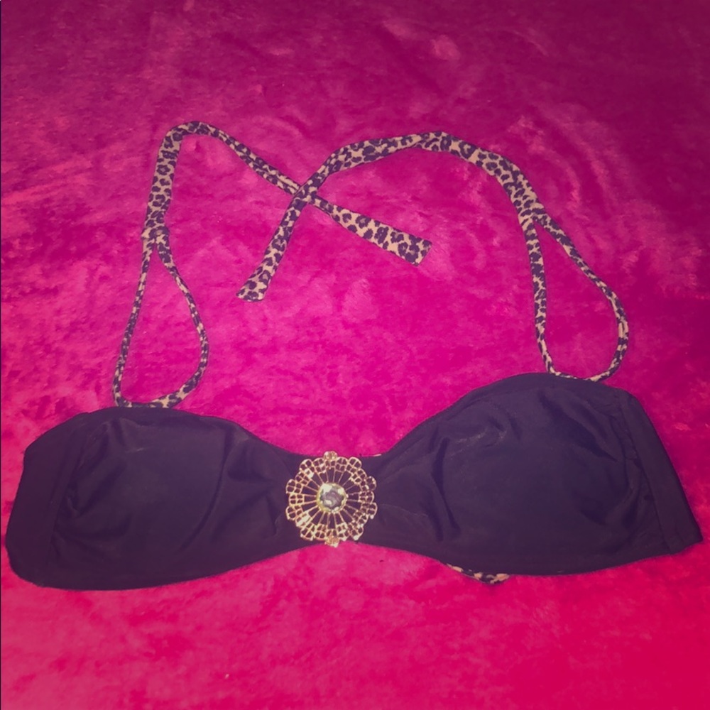 Black bathing suit top cheetah straps
